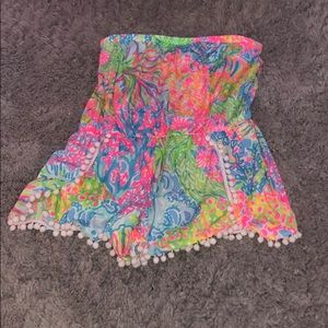 Lilly Pulitzer Strapless Pom Pom Romper